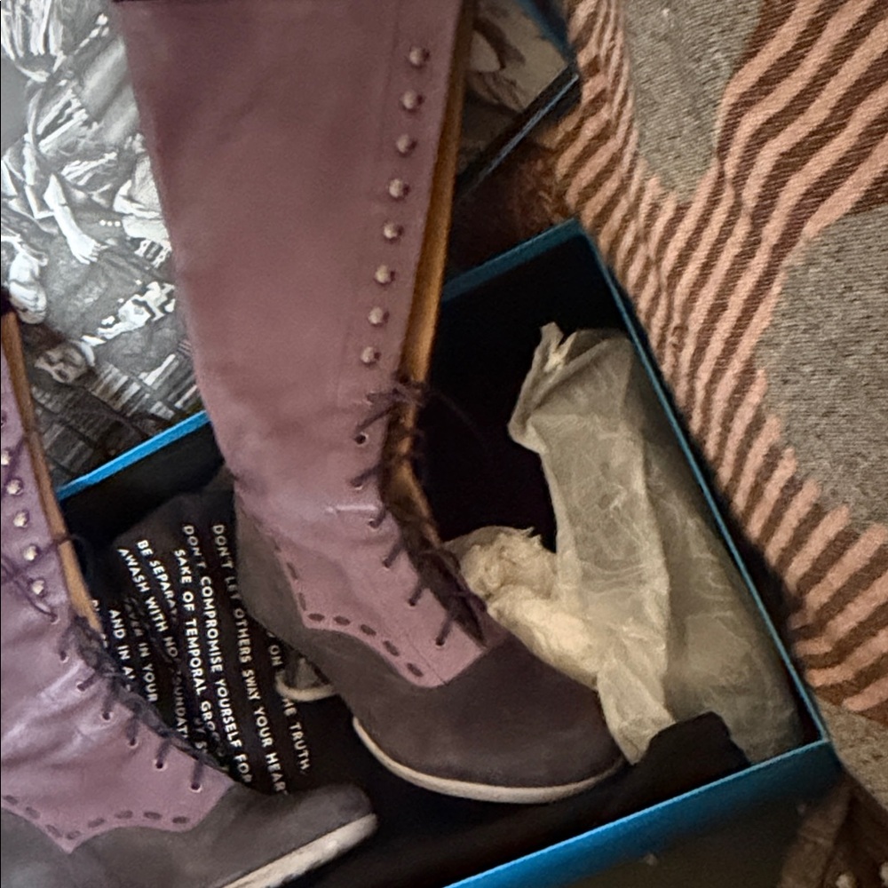 John Fluevog Purple and Gray Heeled Boots - Picture 5 of 6